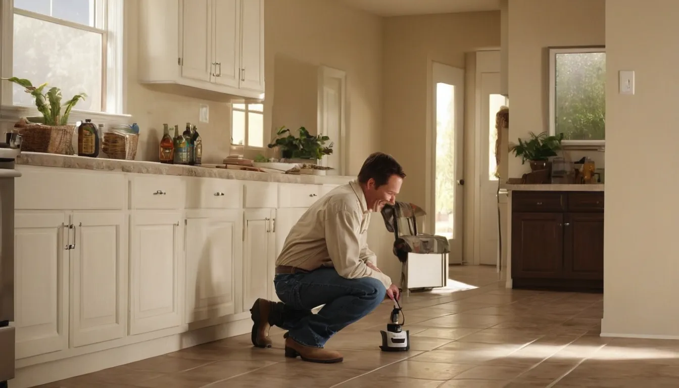 A friendly local pest control provider inspecting a kitchen baseboard with a homeowner in Los Gatos