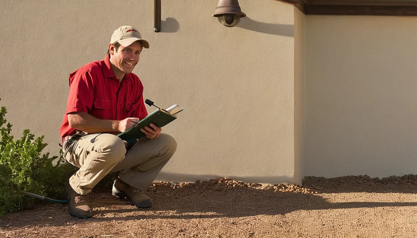 A local provider inspecting a home's foundation wall for termite activity in the Los Gatos area